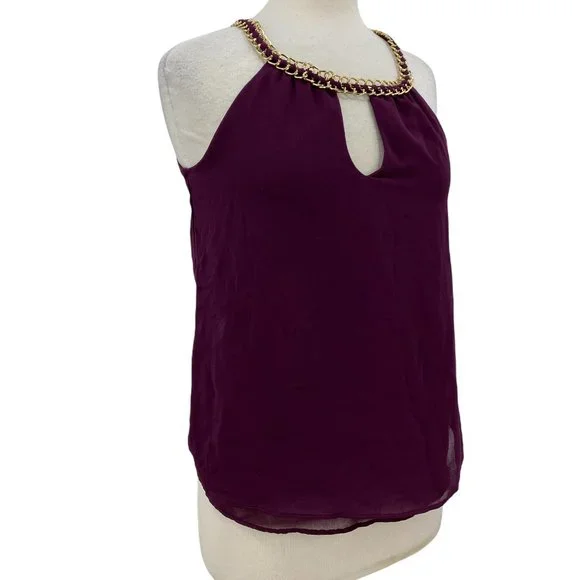Charlotte Russe Women's Sleeveless Blouse Top Sz Small Burgundy Gold Tone Chain - Picture 3 of 6
